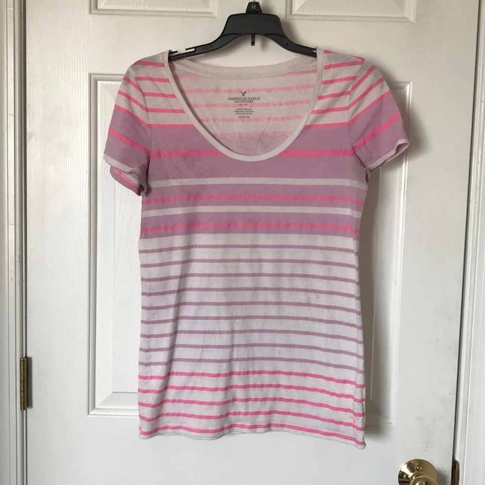 Pink and white striped tee